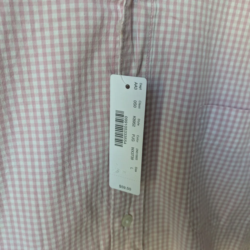 NWT J.Crew Men's Pink & White Checkered Classic Stretch Button Down Shirt-Size L